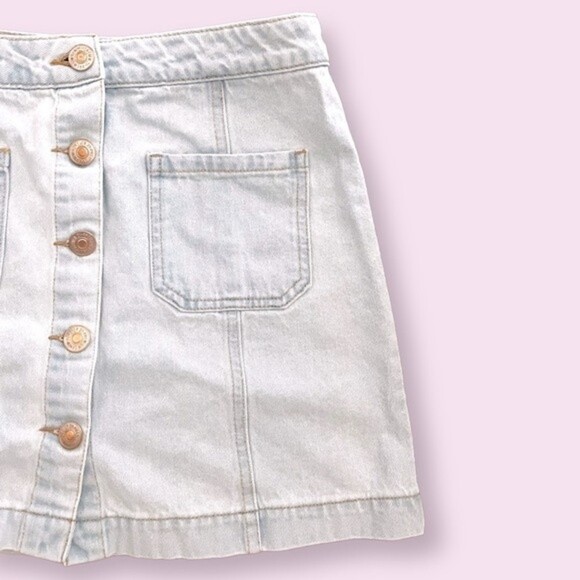 Forever 21 Denim Mini Skirt Light Wash Blue Button Front Y2K Womens Size Large - Picture 4 of 8
